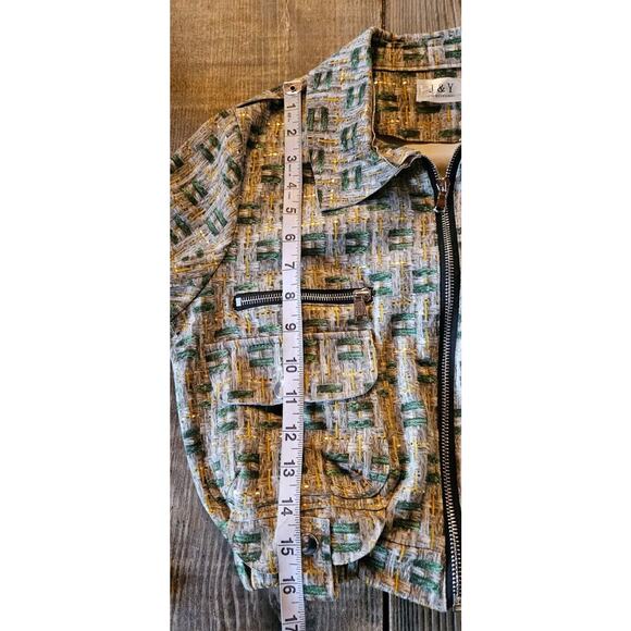 J&Y Womens Blazer Small Tan Green Yellow Plaid Zip Up Pockets Cropped Jacket - Picture 10 of 10